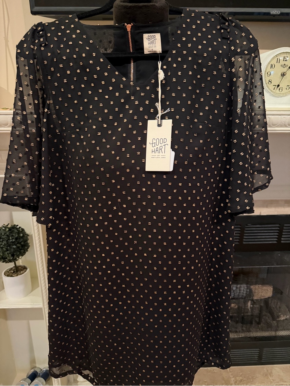 Good Hart Black Blouse with Gold Dot Accents